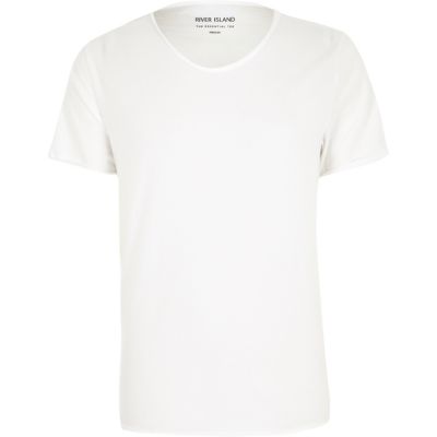 White scoop V-neck t-shirt